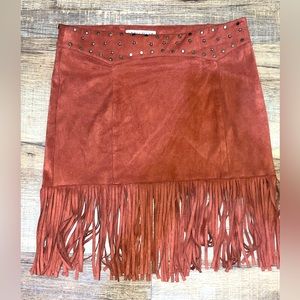 IDYLLWIND Suede Fringe Skirt